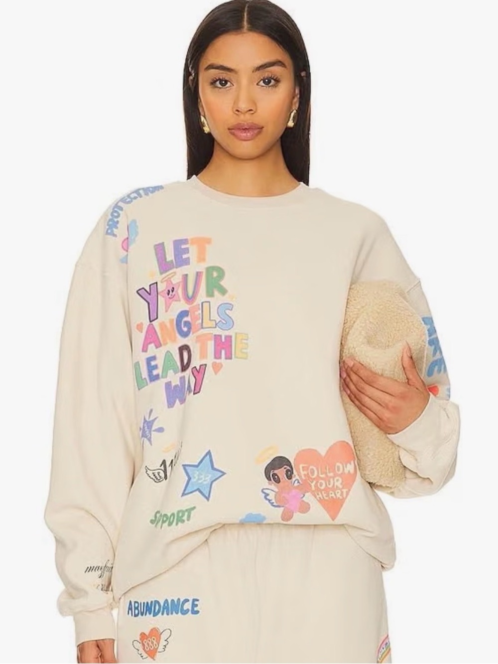 Mayfair Group Women’s Cream Graphic Sweatshirt - Angels all around NWT